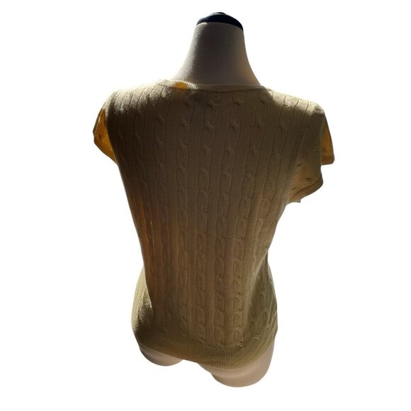 New York & Company Womens V-Neck Cable Knit Short Sleeve Sweater Large Yellow Ac - Picture 2 of 8